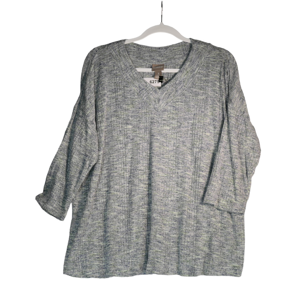 Chicos Sweater Womens XL 3 Heathered Blue Green Relaxed Cozy Casual Oversized